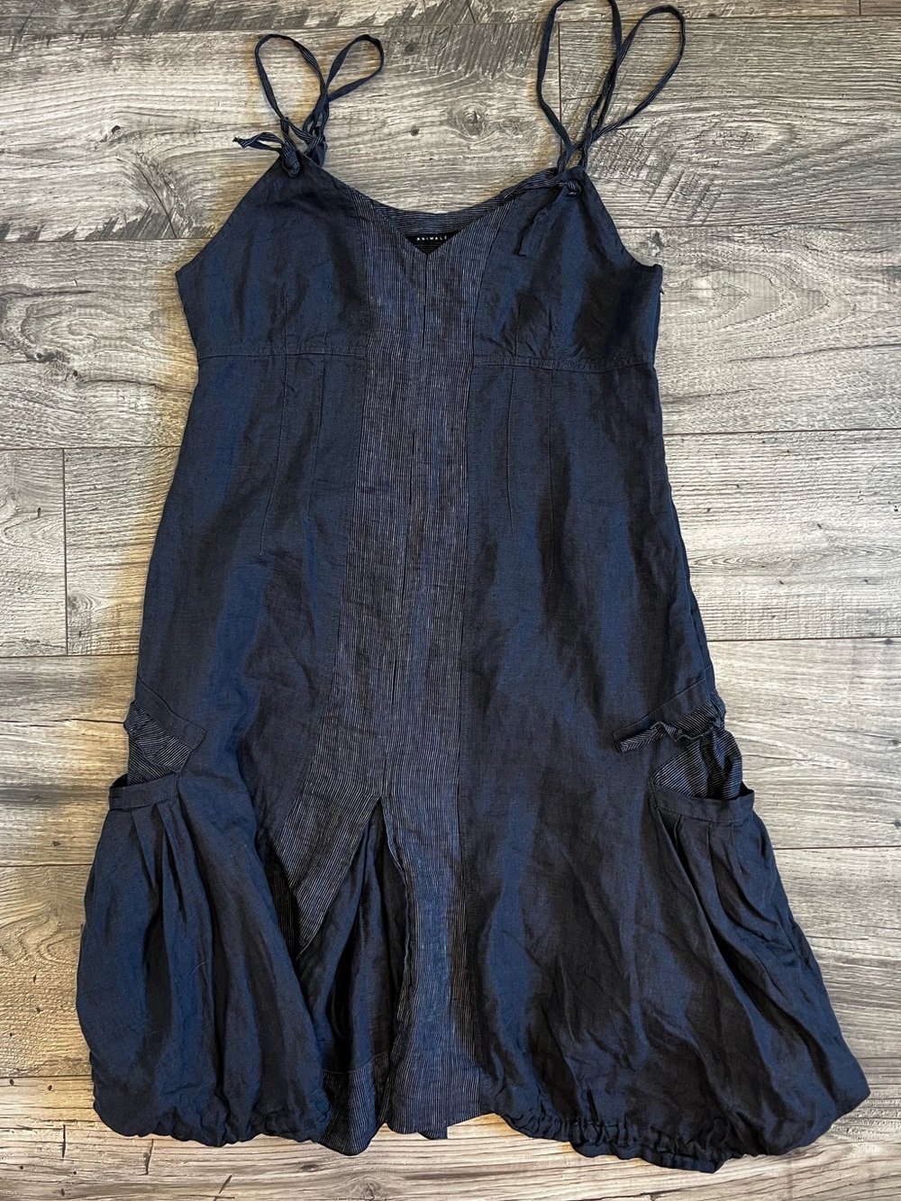 100% Linen Black Lagenlook Slouchy Balloon Pocket Dress- Size 6